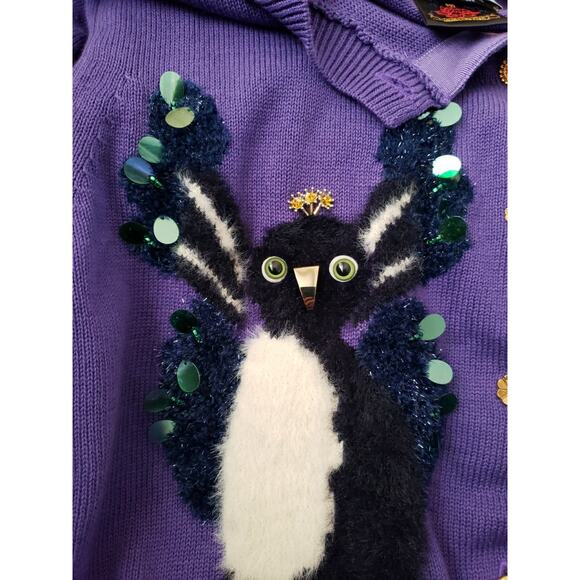 MUVEIL Penguin Knit Cardigan Purple Embellished Sz FR38 US M Made In Dreamland - - Picture 4 of 8